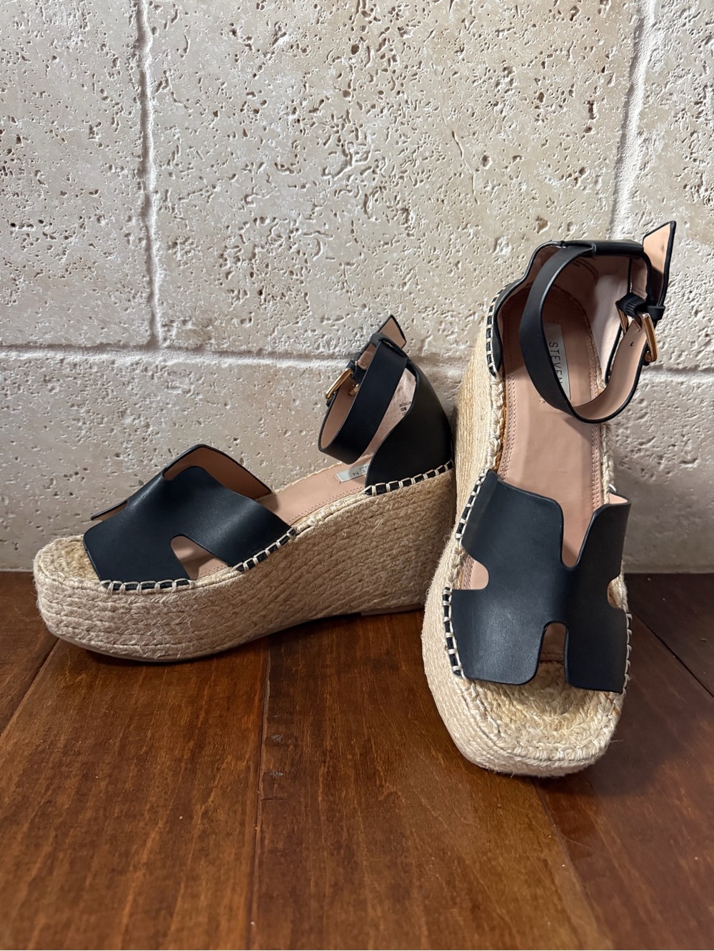 Steve Madden Black Espadrille Wedge Sandals with Ankle Strap